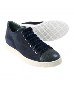 ZAPATILLA ABOTINADA CON CORDONES PIEL AZUL