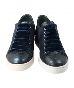 ZAPATILLA ABOTINADA CON CORDONES PIEL AZUL